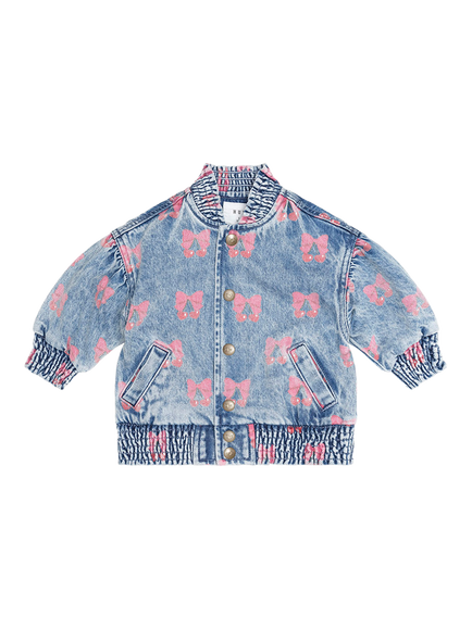 Hux Baby Baby Cherry Bow Denim Jacket, Multi Denim, Multi Denim