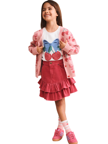 Hux Baby Kids' Cotton Cherry Bow Cardigan, Vintage Pink - view 2, Vintage Pink