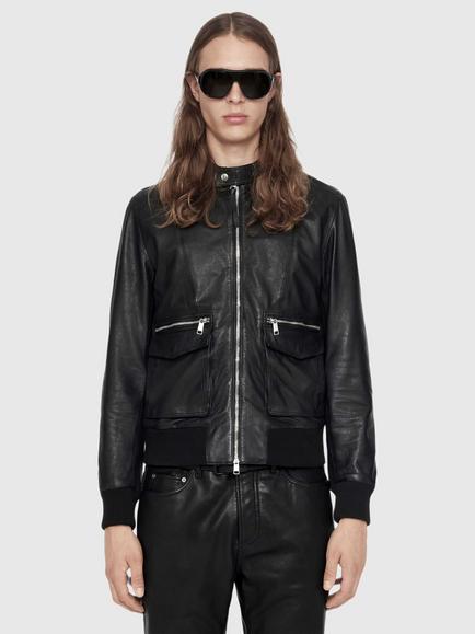 AllSaints Hiro Leather Bomber Jacket, Black, Black