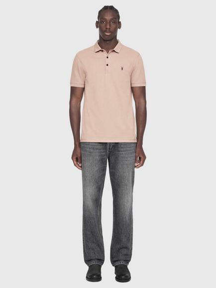 AllSaints Reform Cotton Slim Fit Short Sleeve Polo Shirt, Green Mid - view 2, Pink Mid