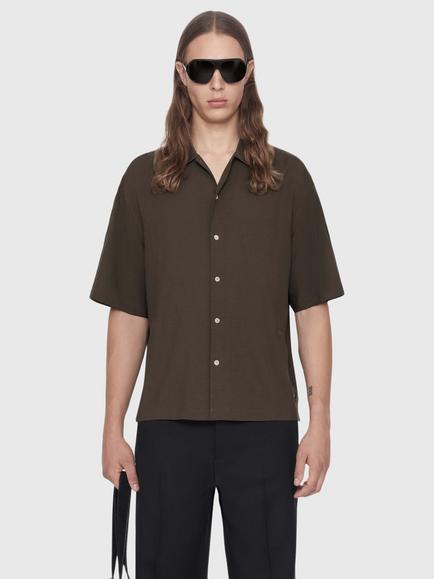 AllSaints Archer Shirt containing LENZING™ ECOVERO™ Viscose, Dark Olive, Dark Olive
