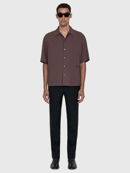 AllSaints Archer Short Sleeve Shirt containing LENZING™ ECOVERO™ Viscose, Deep Mauve Purple - view 2, Deep Mauve Purple