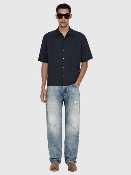 AllSaints Archer Short Sleeve Linen Blend Shirt containing LENZING™ ECOVERO™ Viscose, Night Sky - view 2, Night Sky