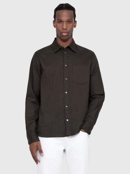 AllSaints Judd Striped Long Sleeve Shirt, Trail Brown, Trail Brown