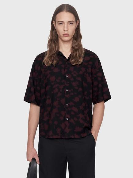 AllSaints Leo Viscose Rich Loose Fit Abstract Shirt, Black/Brown, Black/Brown
