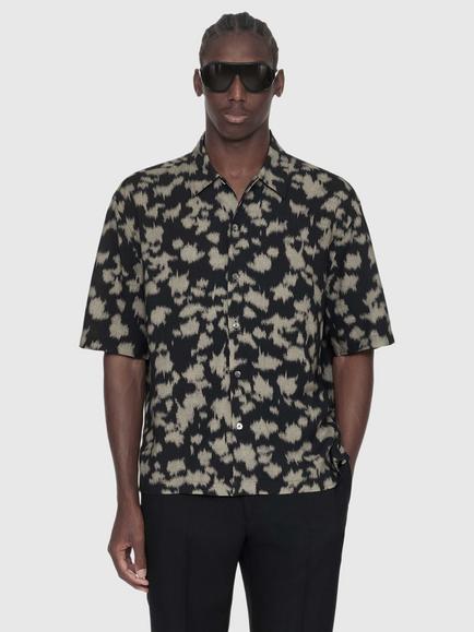 AllSaints Leo Shirt Containing LENZING™ ECOVERO™ Viscose, Black/Grey, Black/Grey
