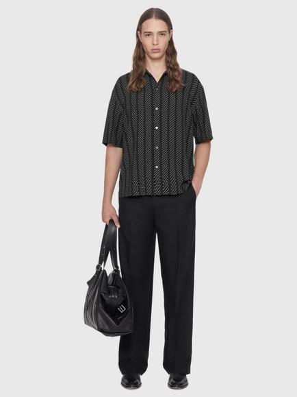AllSaints Quasar Viscose Rich Loose Fit Polka Dot Shirt containing LENZING™ ECOVERO™ Viscose, Black/Grey - view 2, Black/Grey