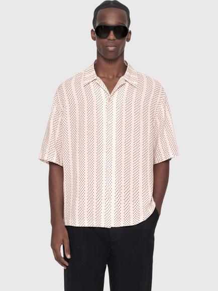 AllSaints Quasar Loose Fit Stripe Polka Dot Shirt containing LENZING™ ECOVERO™ Viscose, Ivory/Red, Ivory/Red