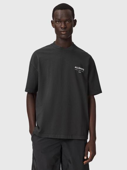 AllSaints Backstage Cotton Crew Neck T-Shirt, Lunar Blue, Carter Grey