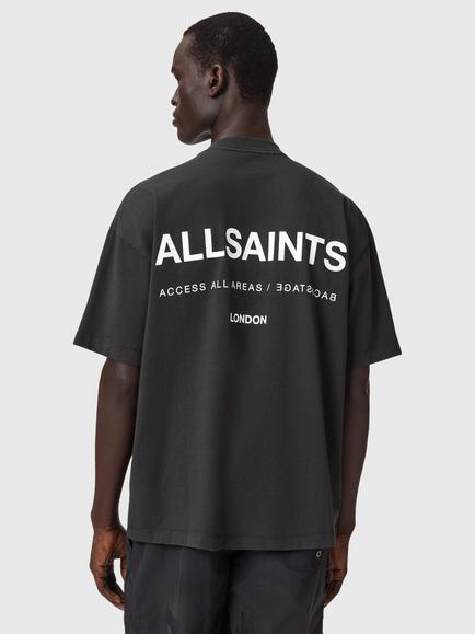 AllSaints Backstage Cotton Crew Neck T-Shirt, Lunar Blue - view 2, Carter Grey