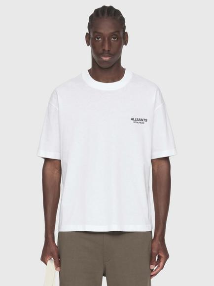 AllSaints Shadow Cotton Graphic Crew Neck T-Shirt, Optic White