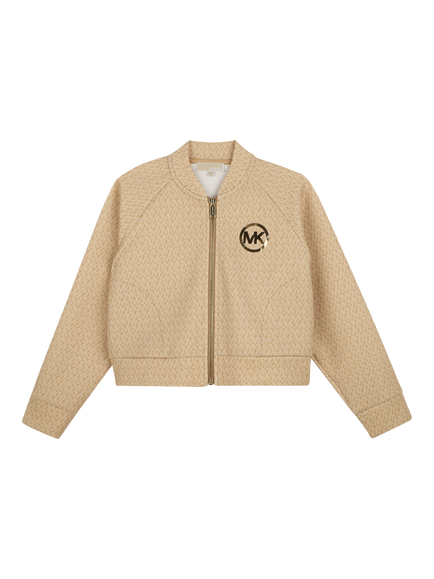 Michael Kors Kids' Double Jersey Zip Front Cardigan, Light Choc Brown, Light Choc Brown