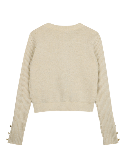 Michael Kors Kids' Metallic Knit Cardigan, Gold Yellow - view 2, Gold Yellow