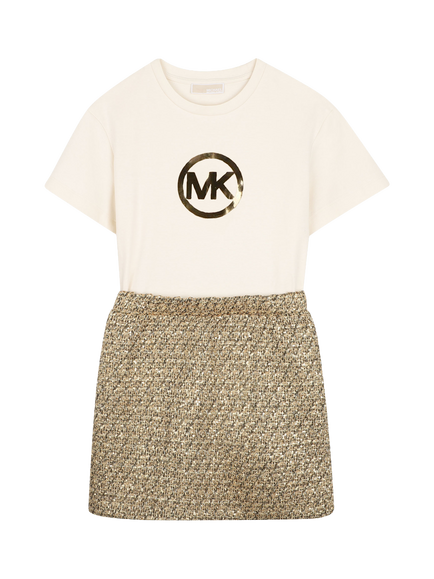 Michael Kors Kids' Short Sleeve Tweed Skirt Dress, Gold Yellow, Gold Yellow