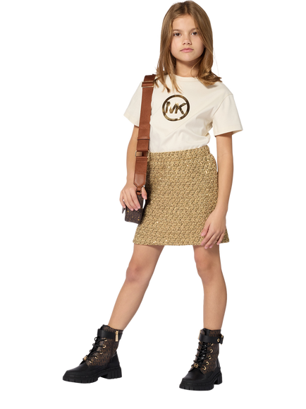 Michael Kors Kids' Short Sleeve Tweed Skirt Dress, Gold Yellow - view 2, Gold Yellow