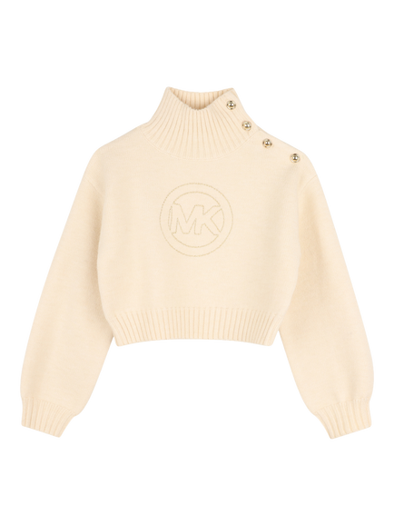 Michael Kors Kids' Knitted High Neck Logo Jumper, Stone, Stone