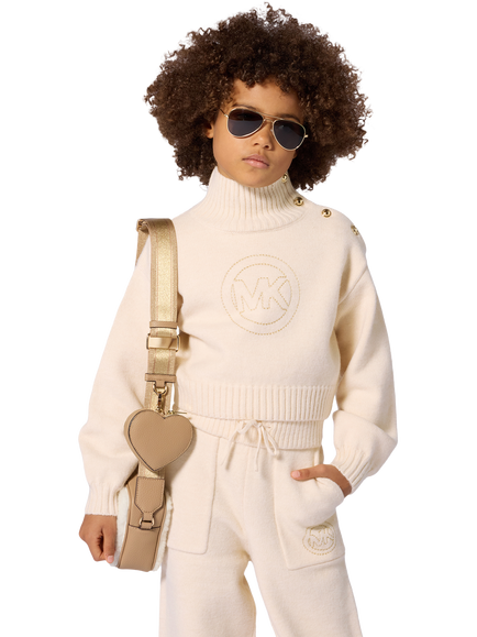 Michael Kors Kids' Knitted High Neck Logo Jumper, Stone - view 2, Stone