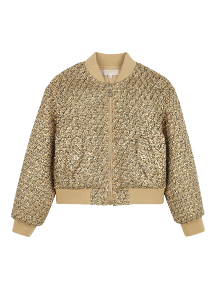 Michael Kors Kids' Tweed Zip Front Jacket, Gold Yellow, Gold Yellow