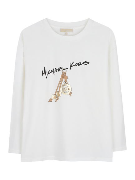 Michael Kors Kids' Long Sleeve Printed Top, Offwhite, Offwhite