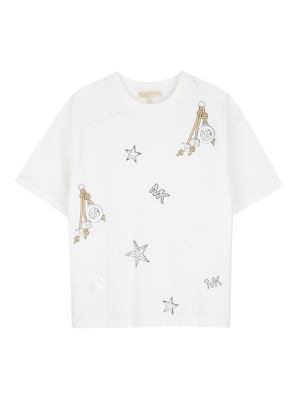 Michael Kors KIds' Short Sleeve Metallic Charm Logo T-Shirt, Offwhite, Offwhite