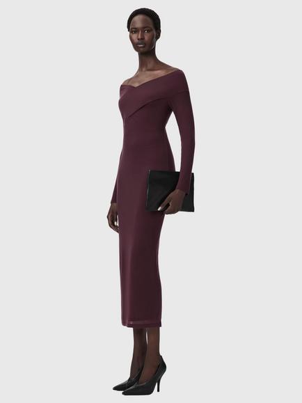 AllSaints Delta Jersey Shift Midi Dress, Red Mid, Red Mid