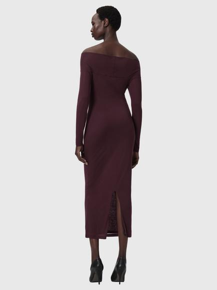 AllSaints Delta Jersey Shift Midi Dress, Red Mid - view 2, Red Mid