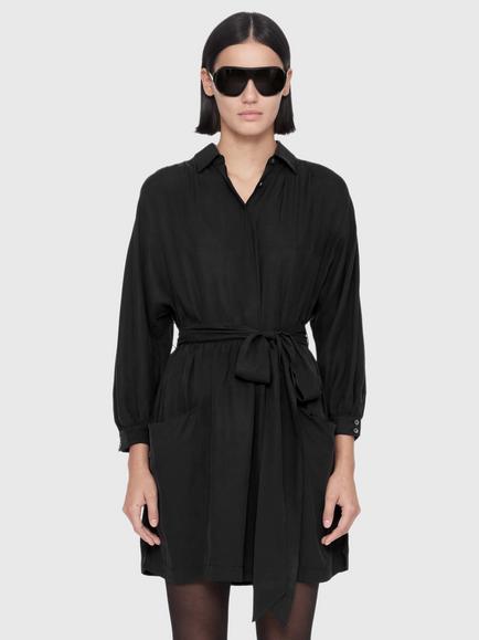 AllSaints Noora Silk Blend Shirt Dress, Nearly Black, Nearly Black