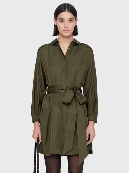 AllSaints Noora Silk Blend Shirt Dress, Nearly Black, Mid Green
