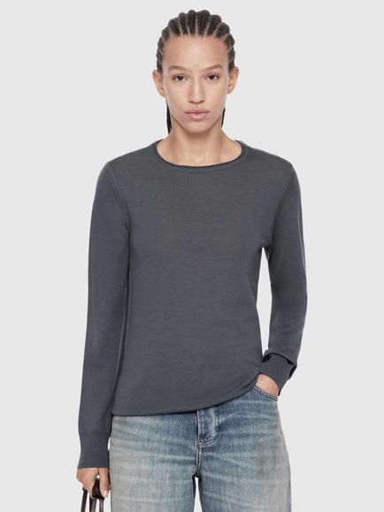 AllSaints Coyte Pure Wool Crew Neck Jumper, Slate Blue