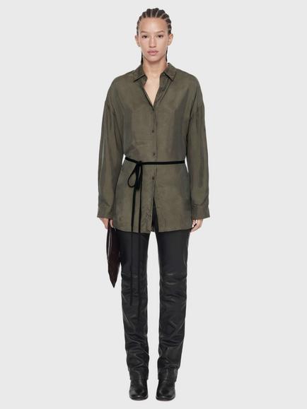 AllSaints Ilana Relaxed Fit Tie Waist Shirt containing LENZING™ ECOVERO™ Viscose, Dark Green Khaki - view 2, Dark Green Khaki