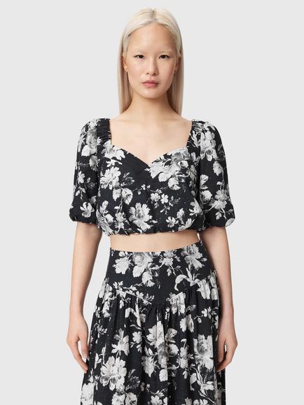 AllSaints Levy Floral Cropped Top containing TENCEL™ Lyocell, Black/Multi, Black Multi Black