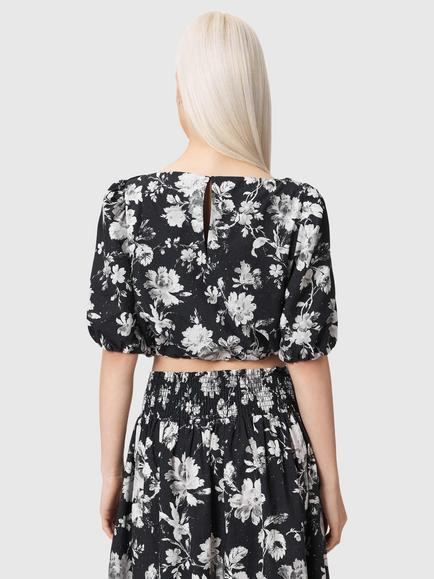 AllSaints Levy Floral Cropped Top containing TENCEL™ Lyocell, Black/Multi - view 2, Black Multi Black