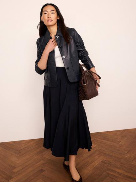 Mint Velvet Flared Midi Skirt, Navy, Navy