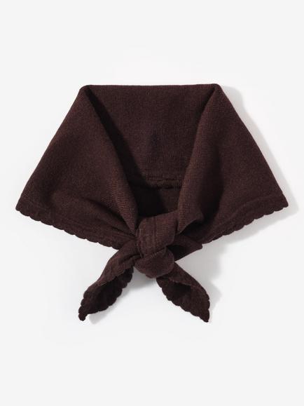 Mint Velvet Scallop Edge Knit Triangle Scarf, Brown