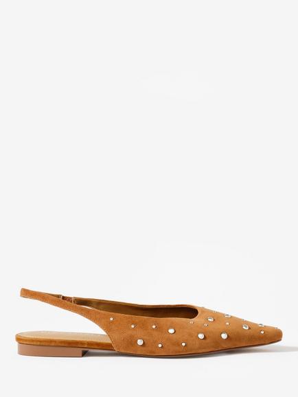 Mint Velvet Casey Suede Studded Slingback Pumps, Brown Camel