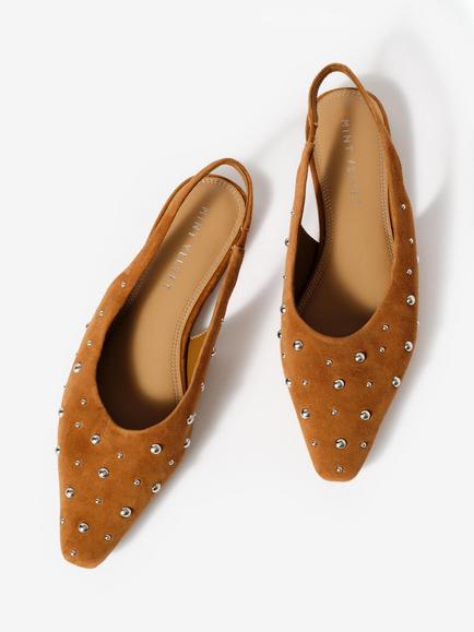 Mint Velvet Casey Suede Studded Slingback Pumps - view 2, Brown Camel