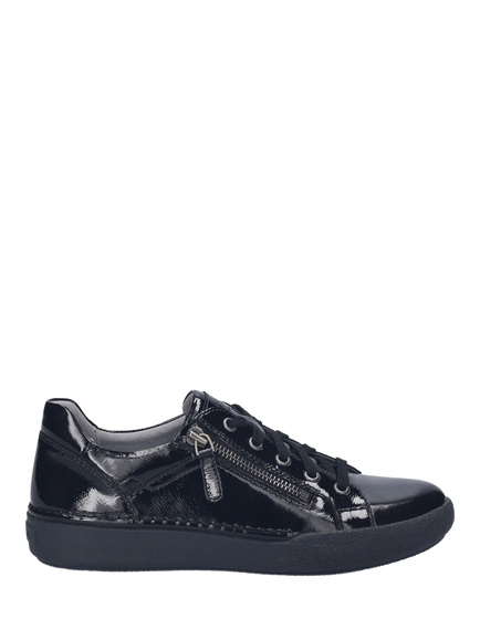 Josef Seibel Claire 13 Patent Leather Low Top Trainers, Black - view 2, Black