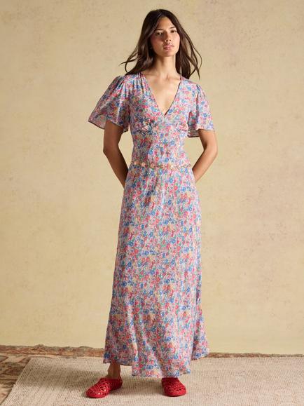 Joules Lainey Floral V-Neck Midi Dress, Multi, Multi