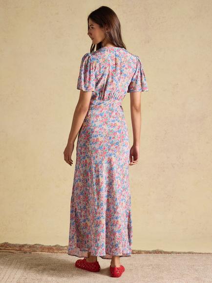 Joules Lainey Floral V-Neck Midi Dress, Multi - view 2, Multi
