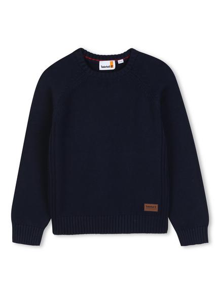 Timberland Kids' Cotton-Wool Knit Crew Neck Jumper, Navy, Navy
