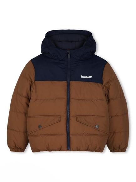 Timberland Kids' Colour Block Puffer Jacket, Chocolate Brown, Chocolate Brown