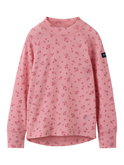 Polarn O. Pyret Kids' Pure Wool Long Sleeve Floral Top, Rose Elegance Pink, Rose Elegance Pink
