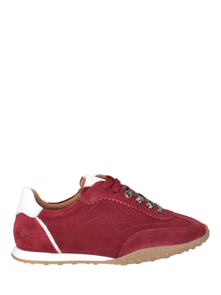 Josef Seibel Aileen 01 Nubuck Leopard Print Detail Lace Up Trainers, Bordeaux, Bordeaux