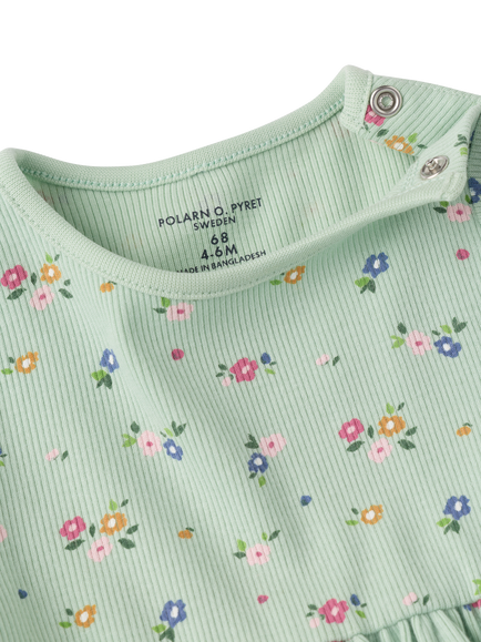 Polarn O. Pyret Baby Cotton Blend Floral Dress containing TENCEL™ Lyocell, Green - view 2, Green