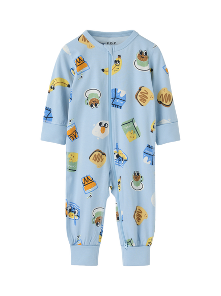 Polarn O. Pyret Baby Breakfast Print Pyjama Bodysuit, Blue, Blue