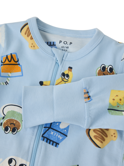 Polarn O. Pyret Baby Breakfast Print Pyjama Bodysuit, Blue - view 2, Blue