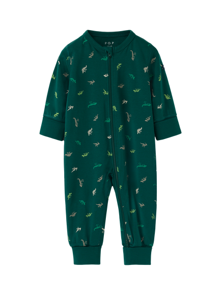 Polarn O. Pyret Baby Dinosaur Print Overall Pyjama Suit, Green, Green
