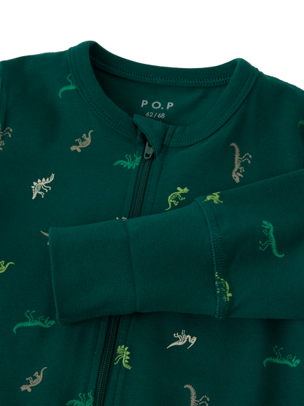 Polarn O. Pyret Baby Dinosaur Print Overall Pyjama Suit, Green - view 2, Green