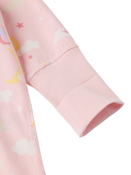 Polarn O. Pyret Baby Unicorn Print Pyjama Bodysuit, Pink - view 2, Pink