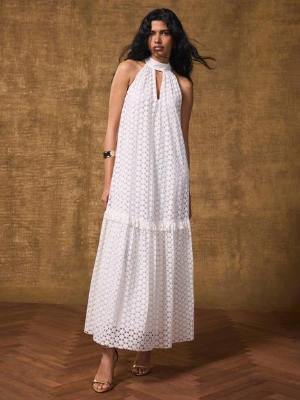 Mint Velvet Lace Disc Midi Dress, White Ivory, White Ivory